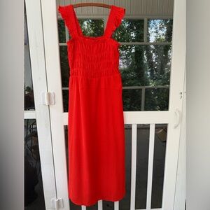 Red Smocked Sleeveless Dress